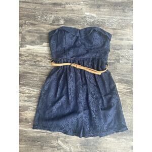 City Triangles Navy Mini Dress Size 11 W Belt & Spaghetti Strap Y2K 2000s Lace
